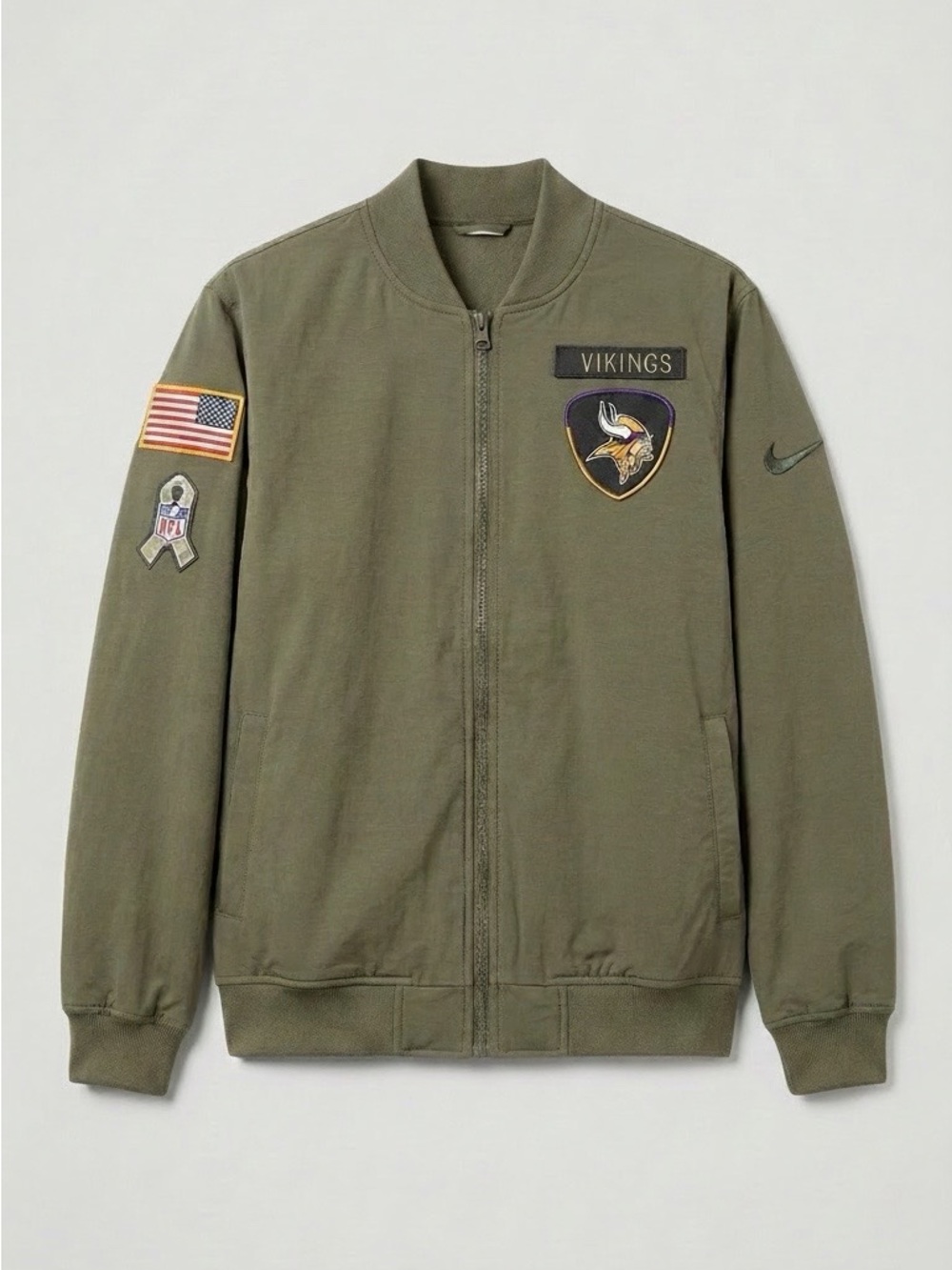 Nike Olive Green Vikings Patch Bomber Jacket
